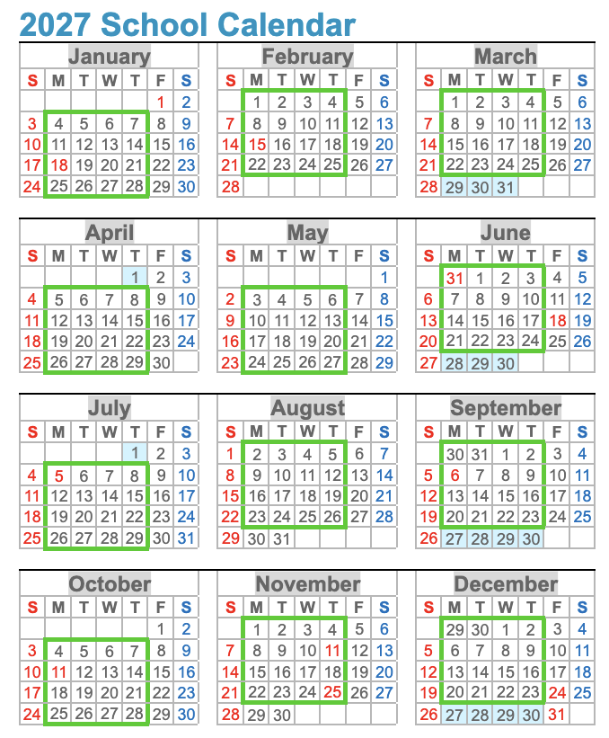 Japanese Class School Calendar 2027